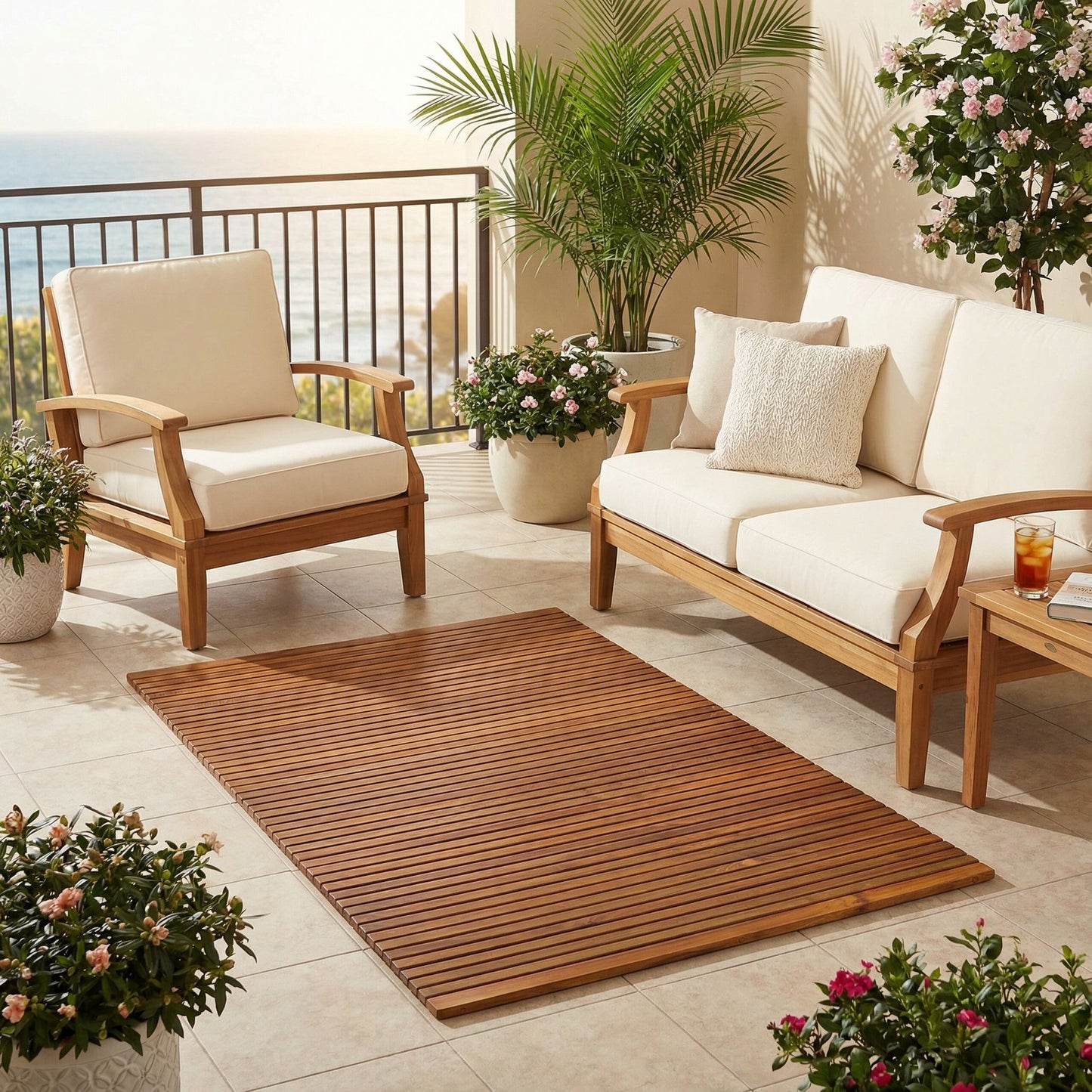 Bare Decor Oskar String Spa Shower Mat/Rug in Solid Teak Wood Oiled Finish, X-Large: 3' x 5'