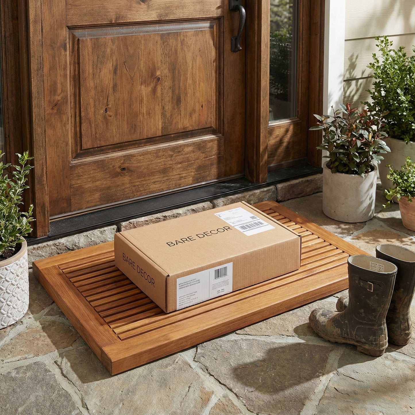 Bare Decor Dasha Spa Bath or Door Mat in Solid Teak Wood Oiled Finish, Large: 31.5" x 17.75"