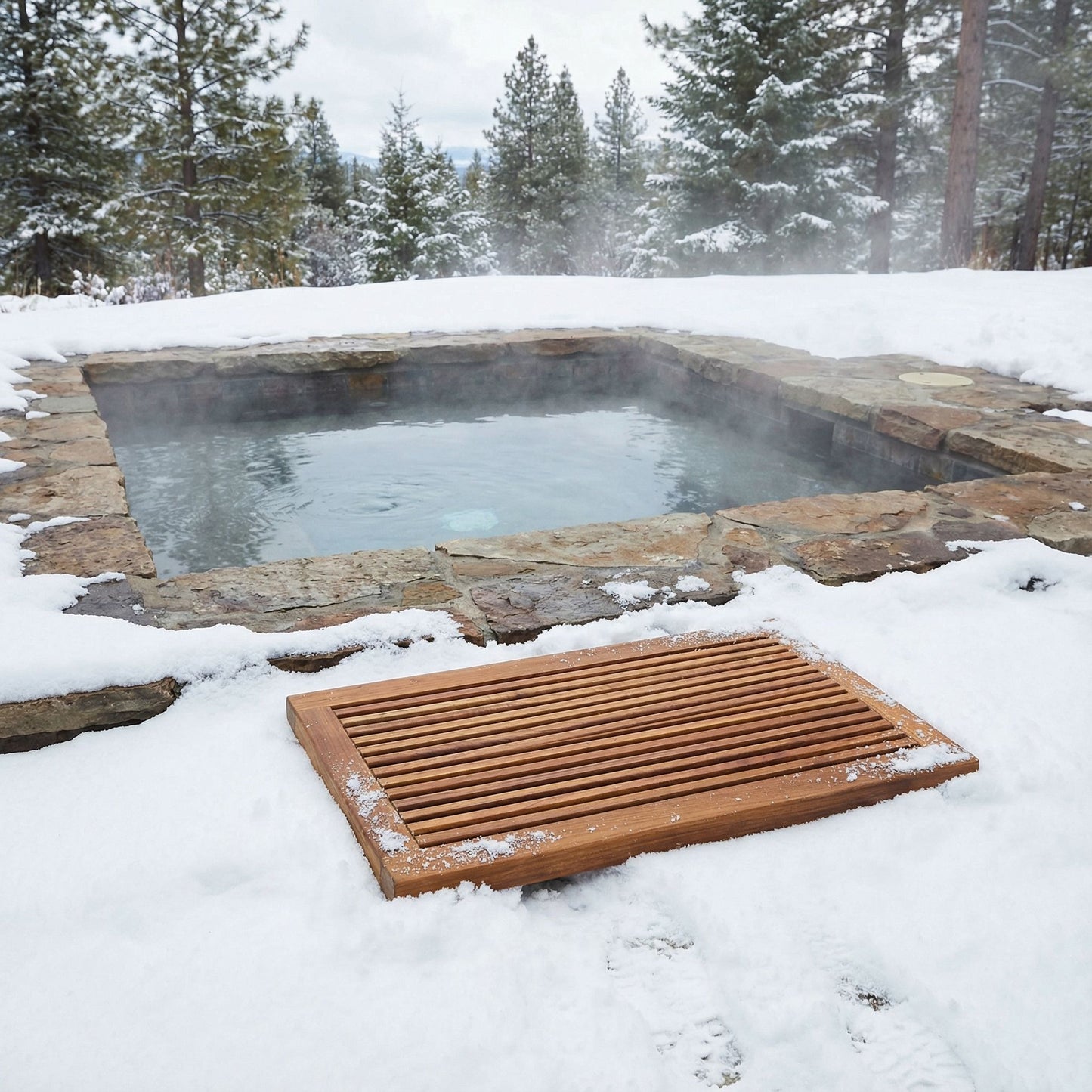 Bare Decor Dasha Spa Bath or Door Mat in Solid Teak Wood Oiled Finish, Large: 31.5" x 17.75"