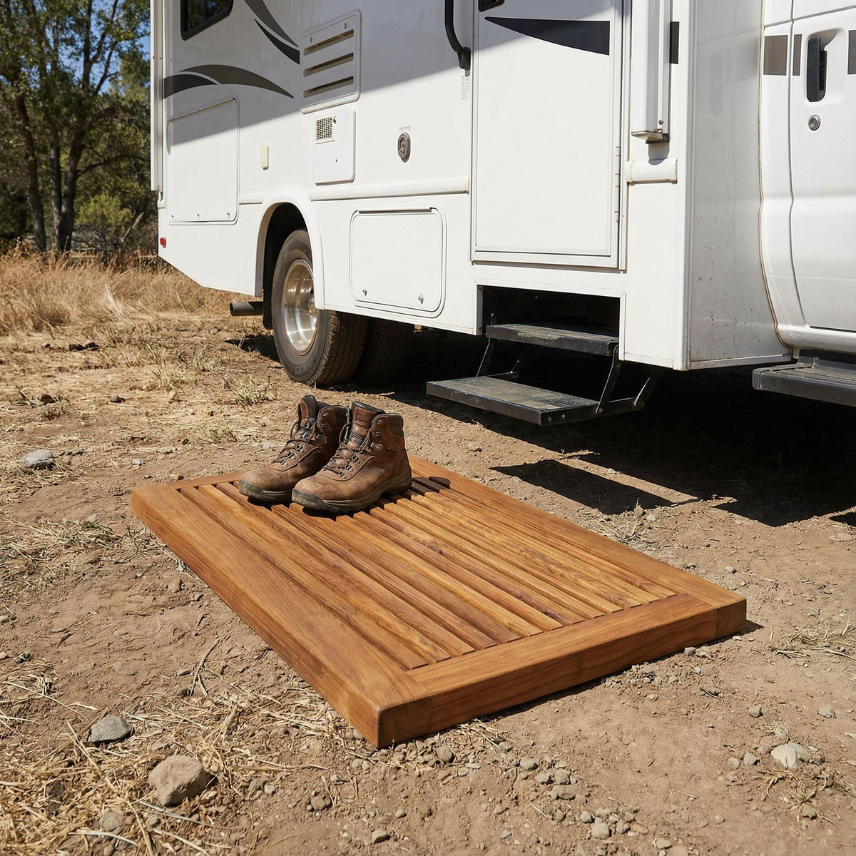 Bare Decor Dasha Spa Bath or Door Mat in Solid Teak Wood Oiled Finish, Large: 31.5" x 17.75"