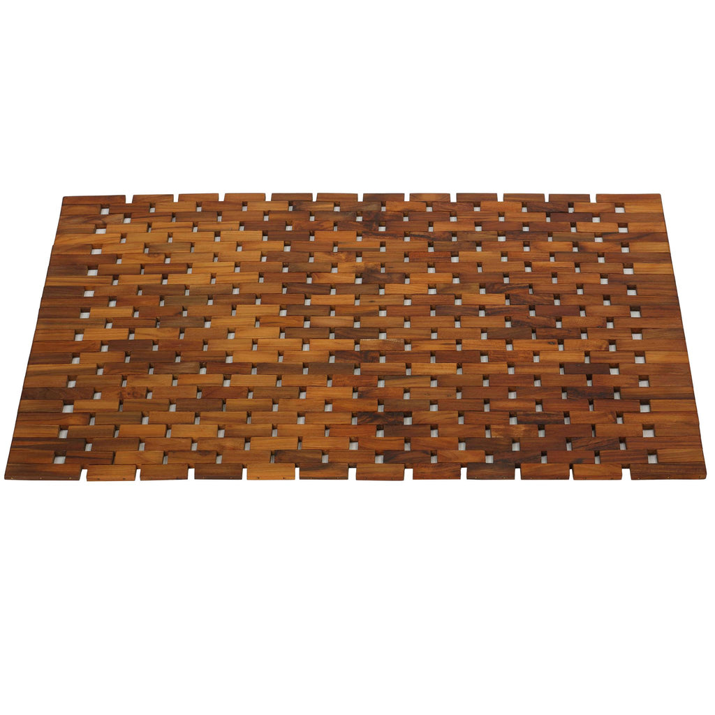 Bare Decor Kuki Spa Mosaic Shower Mat in Solid Teak Wood Oiled Finish, 30x20
