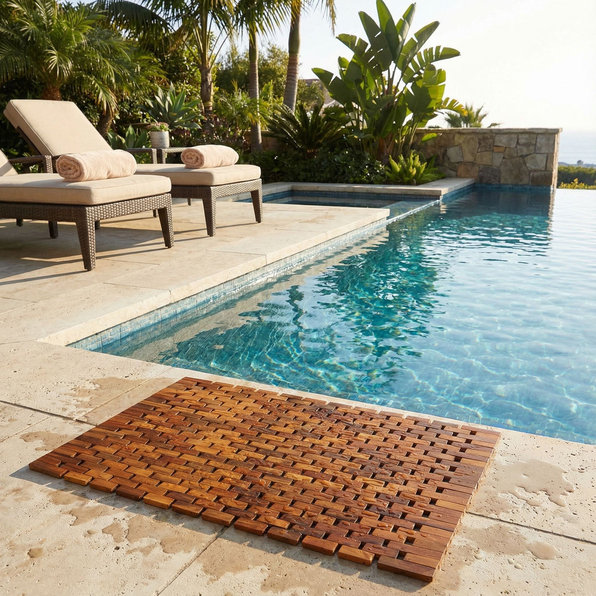 Bare Decor Kuki Spa Mosaic Shower Mat in Solid Teak Wood Oiled Finish, 30x20