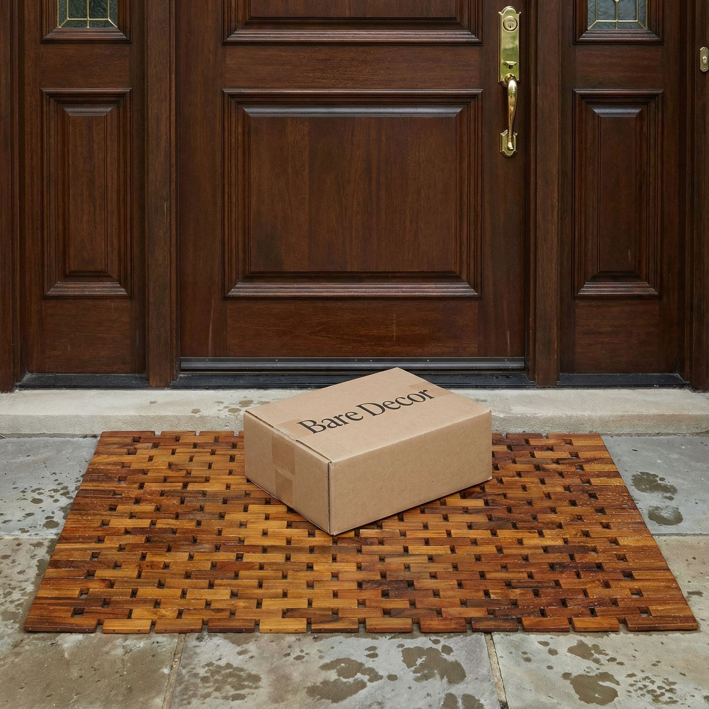Bare Decor Kuki Spa Mosaic Shower Mat in Solid Teak Wood Oiled Finish, 30x20