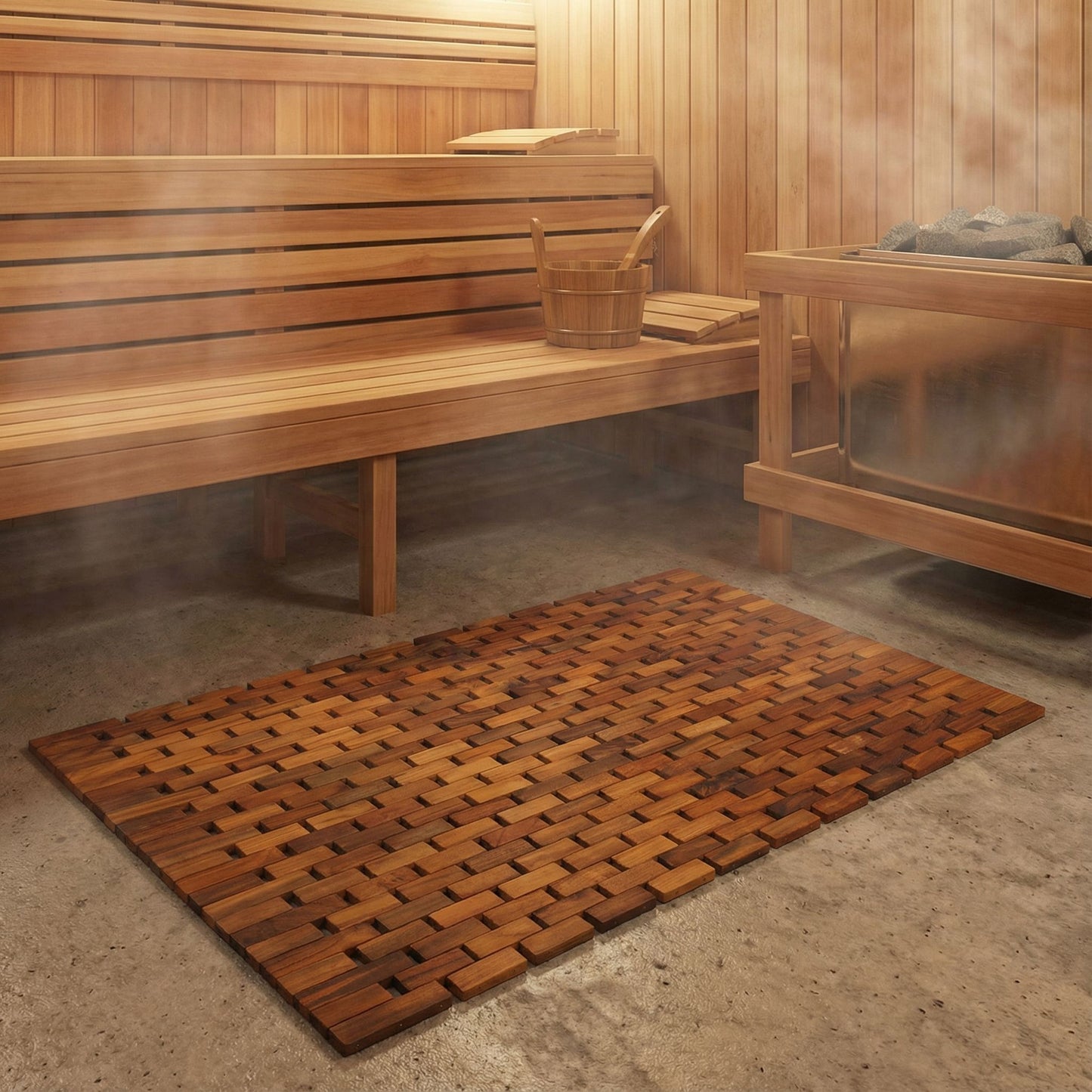 Bare Decor Kuki Spa Mosaic Shower Mat in Solid Teak Wood Oiled Finish, 30x20