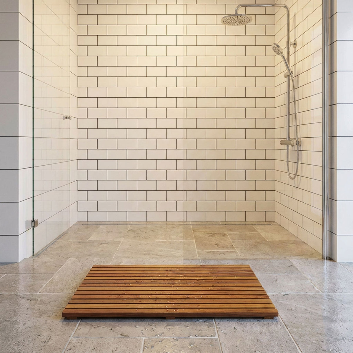 Bare Decor Zen Shower, Spa, Door Mat in Solid Teak Wood and Oiled Finish, Large: 31.5" x 19.5"
