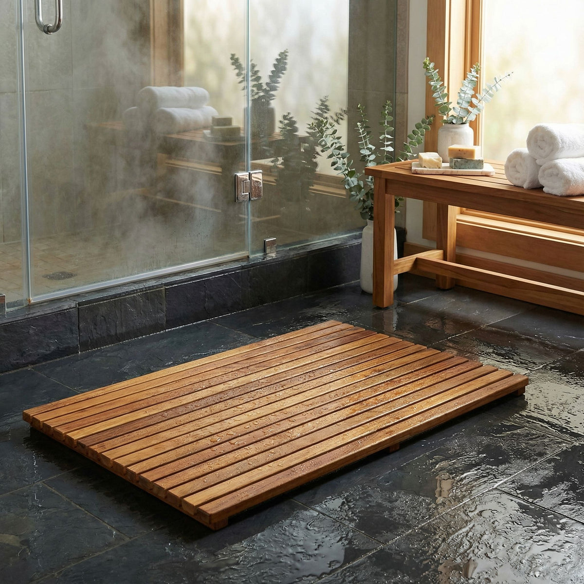 Bare Decor Zen Shower, Spa, Door Mat in Solid Teak Wood and Oiled Finish, Large: 31.5" x 19.5"