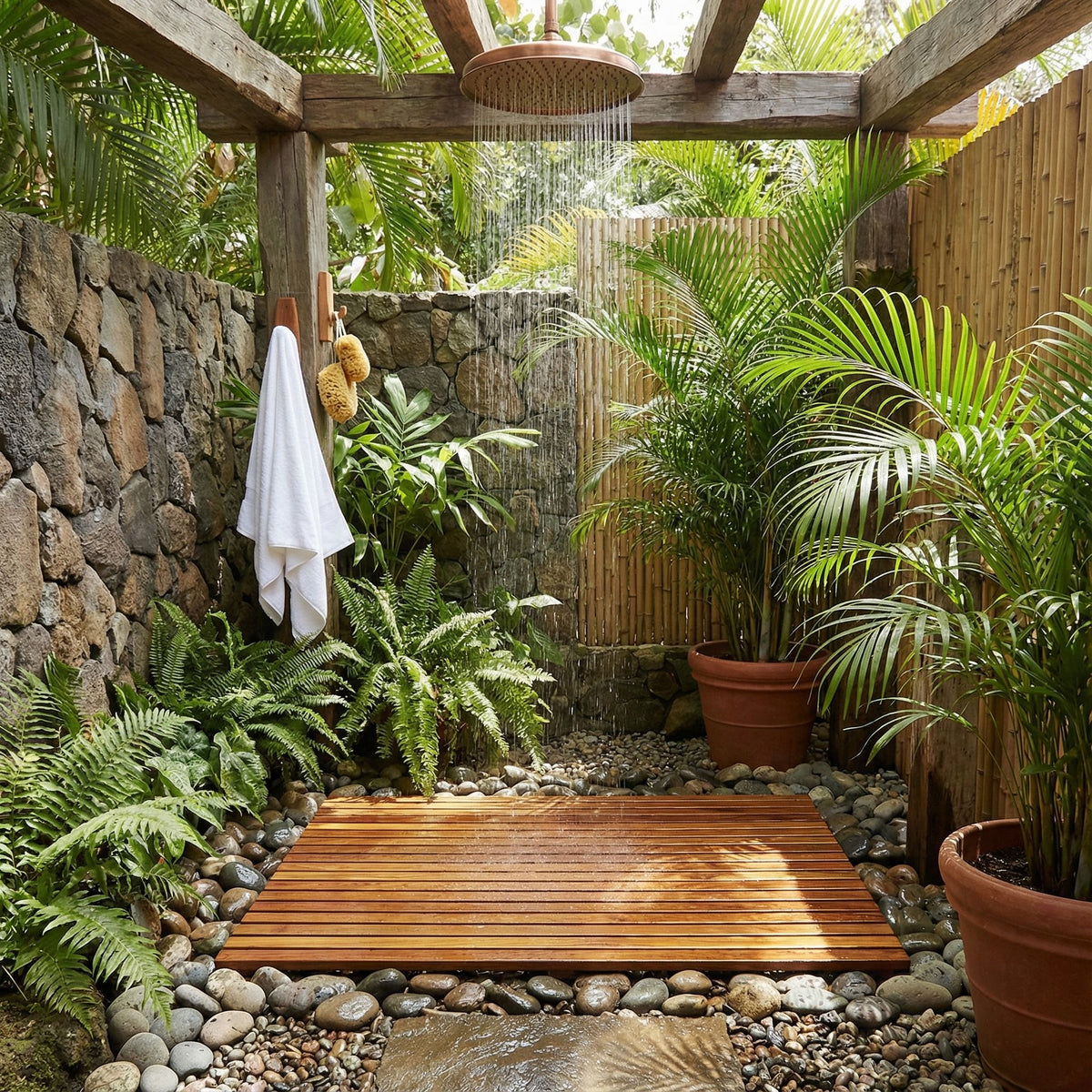 Bare Decor Zen Shower, Spa, Door Mat in Solid Teak Wood and Oiled Finish, Large: 31.5" x 19.5"