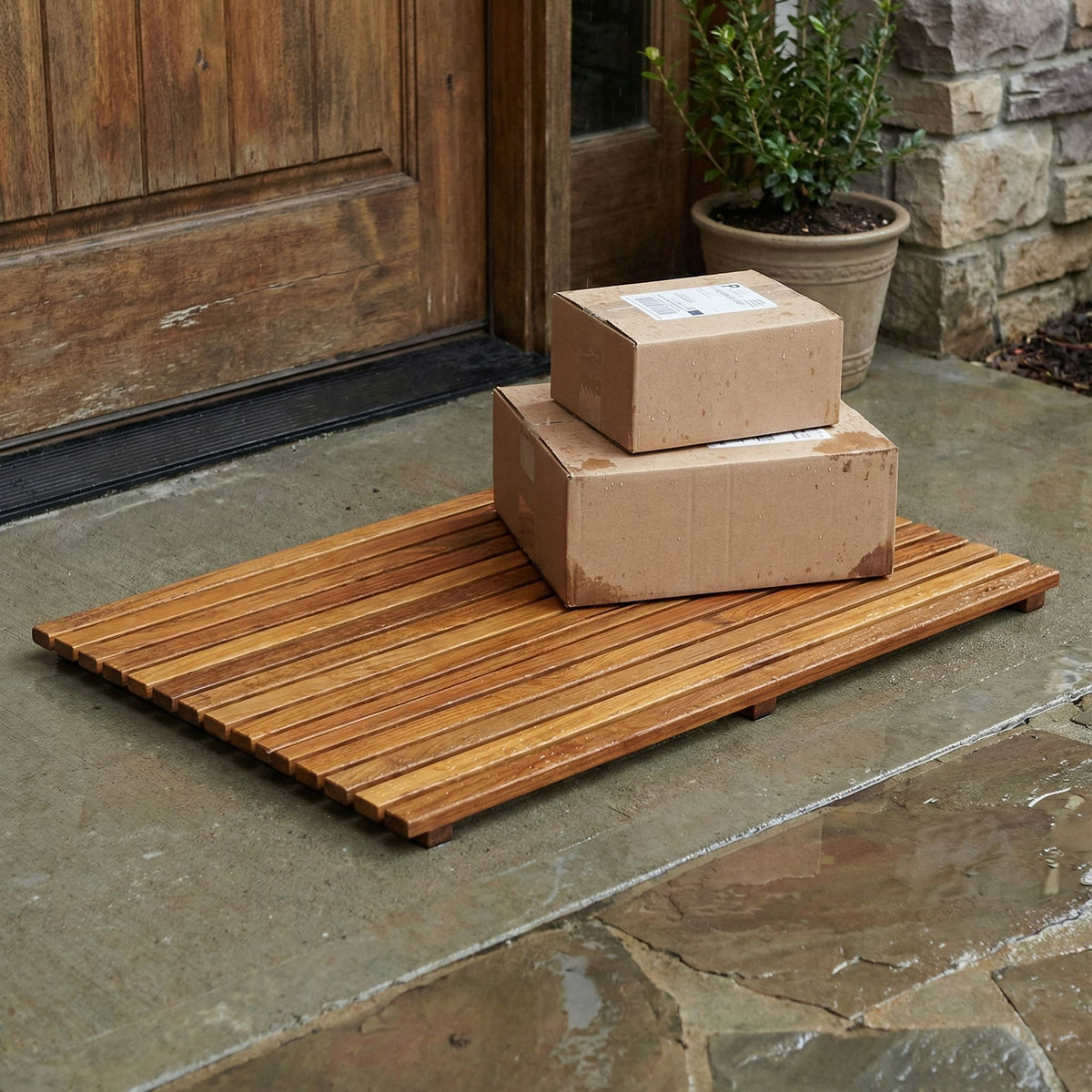 Bare Decor Zen Shower, Spa, Door Mat in Solid Teak Wood and Oiled Finish, Large: 31.5" x 19.5"