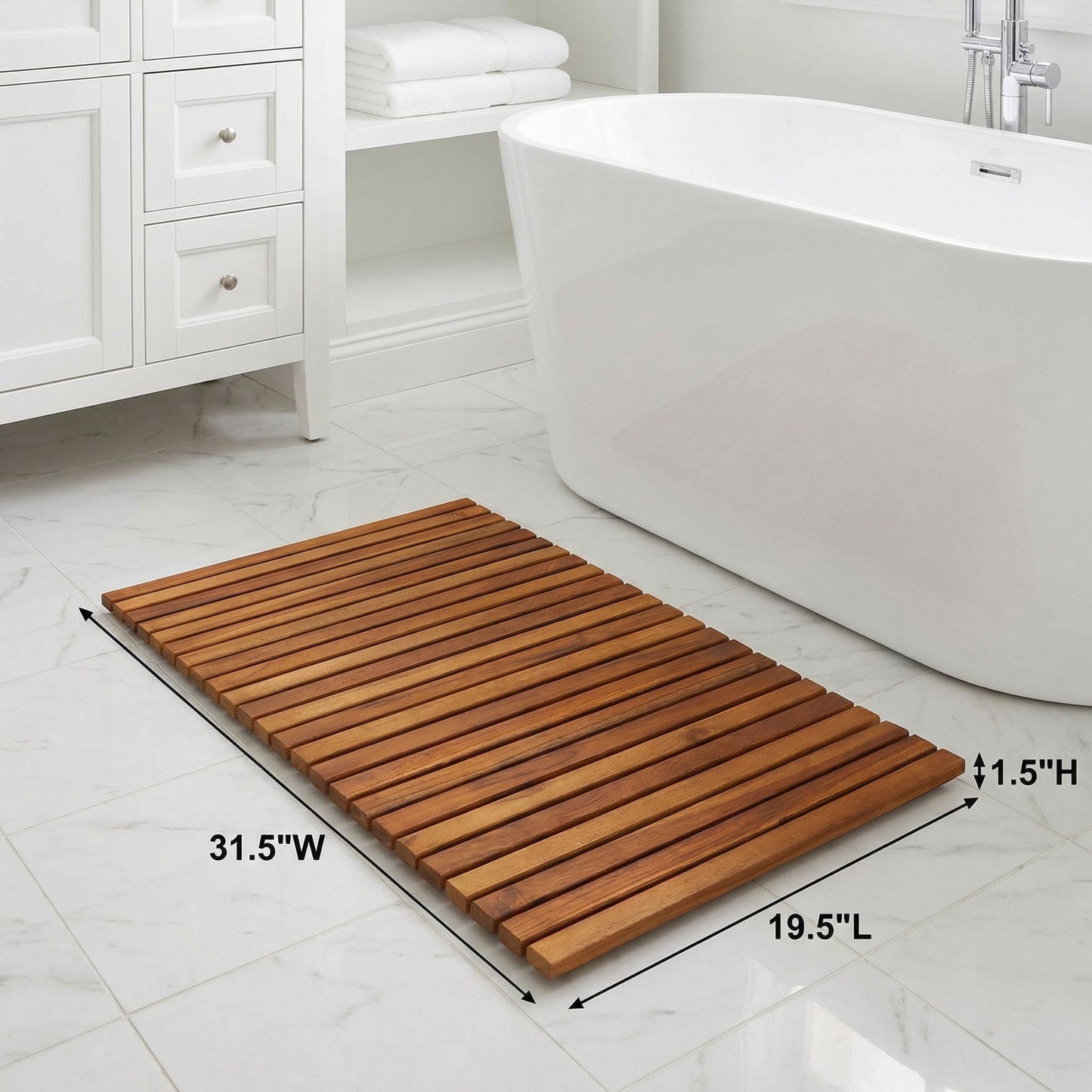 Bare Decor Nori Shower, Spa, Door Mat in Solid Teak Wood and Oiled Finish, Large: 31.5" x 19.5"