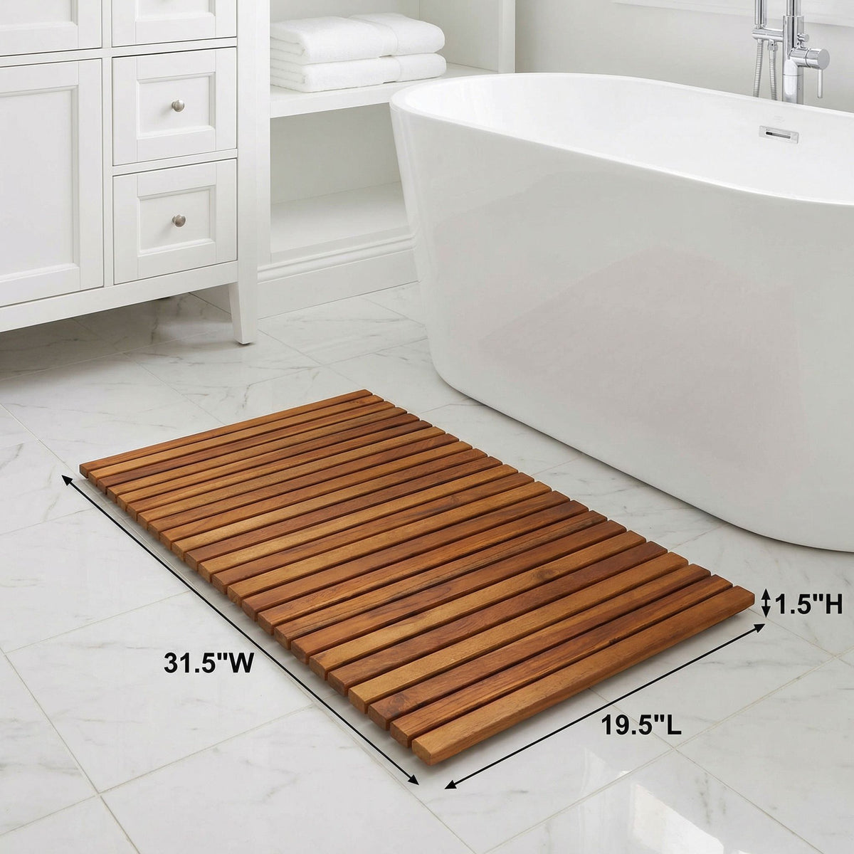 Bare Decor Nori Shower, Spa, Door Mat in Solid Teak Wood and Oiled Finish, Large: 31.5" x 19.5"