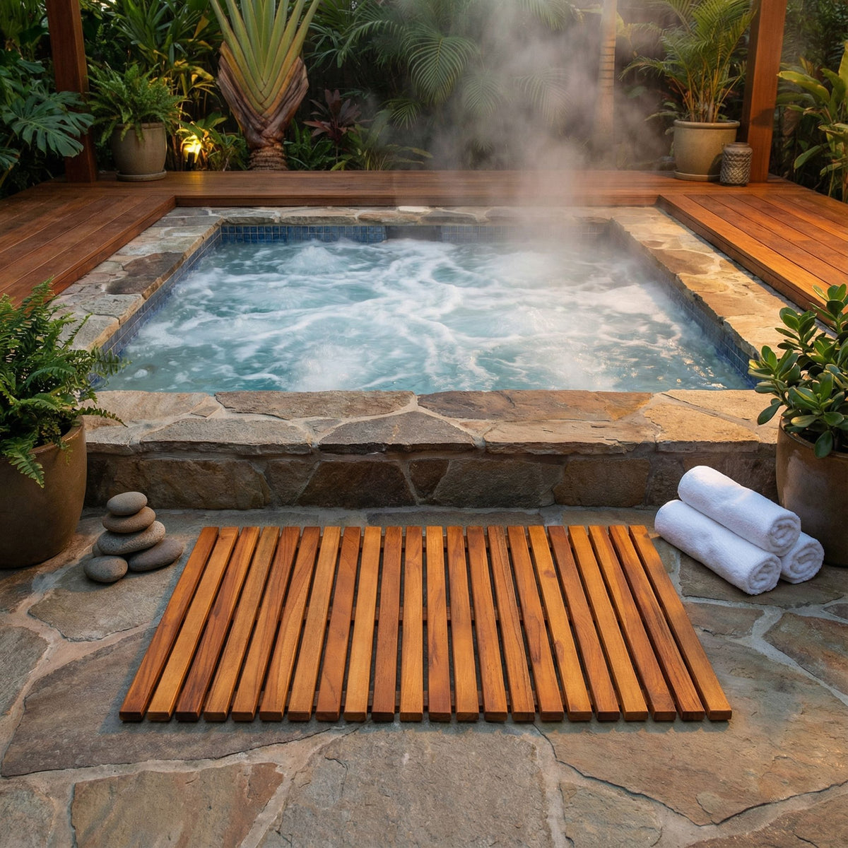 Bare Decor Nori Shower, Spa, Door Mat in Solid Teak Wood and Oiled Finish, Large: 31.5" x 19.5"