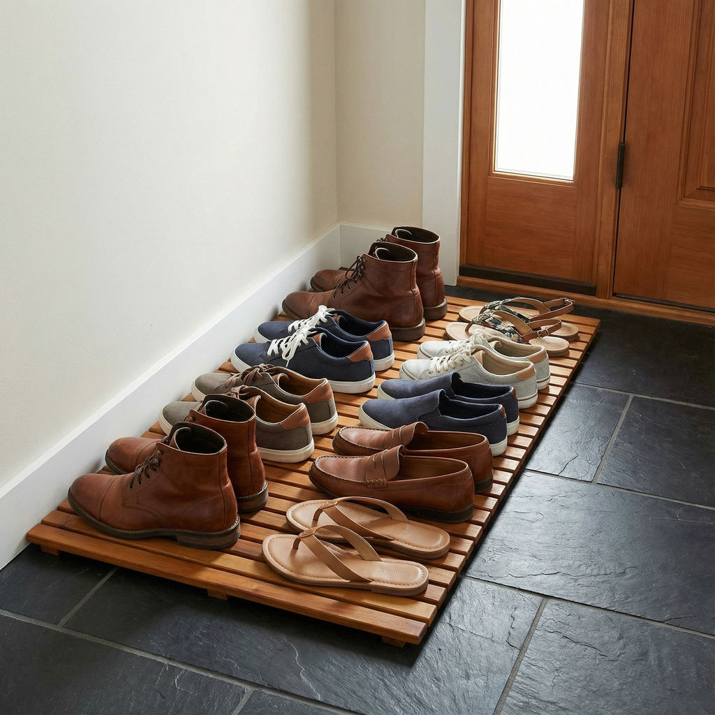 Bare Decor Nori Shower, Spa, Door Mat in Solid Teak Wood and Oiled Finish, Large: 31.5" x 19.5"