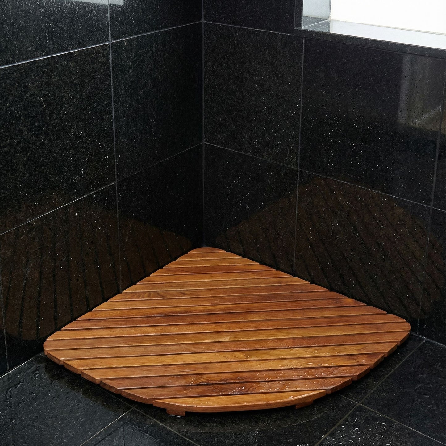 Bare Decor Dania Corner Shower Spa Mat in Solid Teak Wood and Oiled Finish, 24" x 24"
