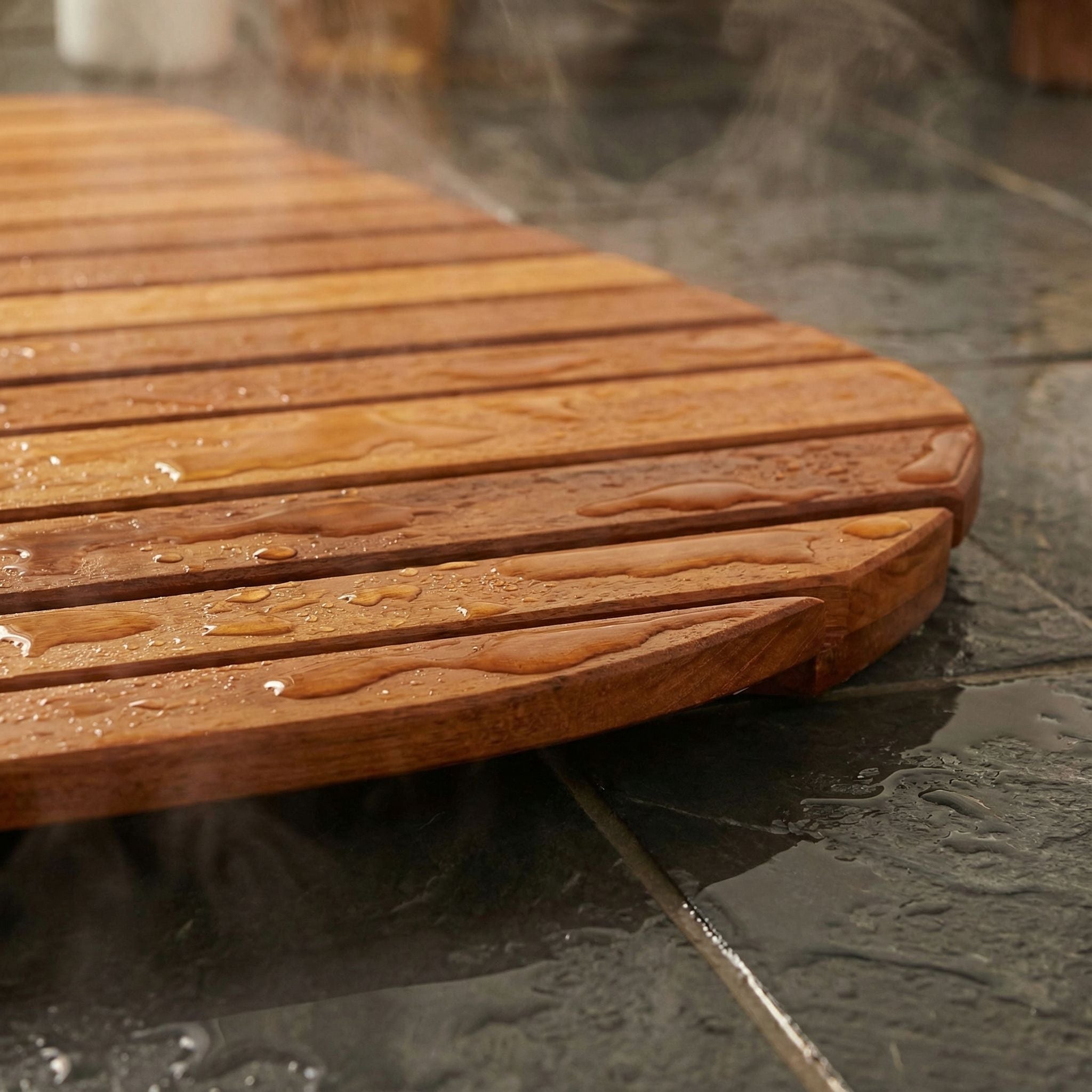 Bare Decor Dania Corner Shower Spa Mat in Solid Teak Wood and Oiled Finish, 24" x 24"