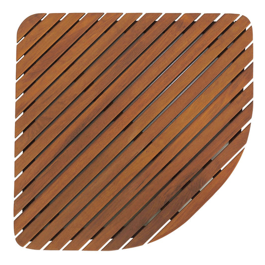 Bare Decor Dania Corner Shower Spa Mat in Solid Teak Wood and Oiled Finish, 24" x 24"