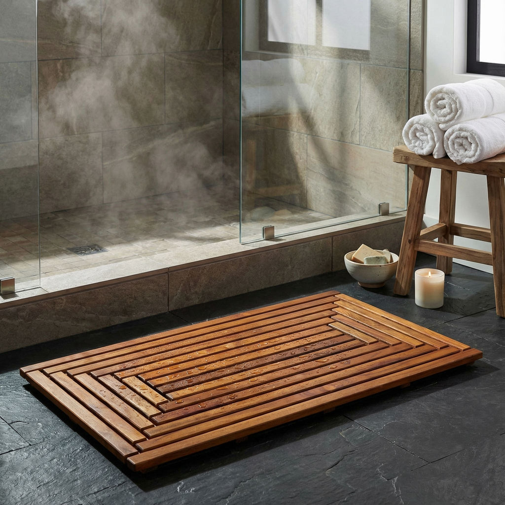Bare Decor Giza Shower, Spa, Door Mat in Solid Teak Wood and Oiled Finish 35.5" x 19.75"