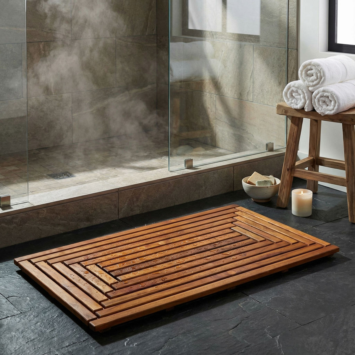 Bare Decor Giza Shower, Spa, Door Mat in Solid Teak Wood and Oiled Finish 35.5" x 19.75"