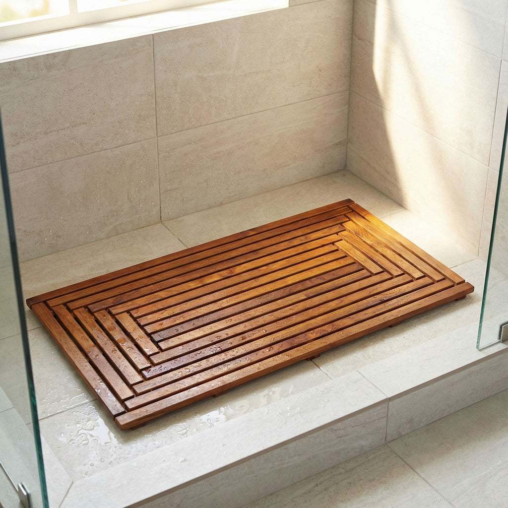 Bare Decor Giza Shower, Spa, Door Mat in Solid Teak Wood and Oiled Finish 35.5" x 19.75"