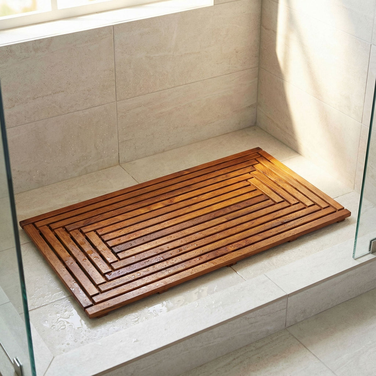 Bare Decor Giza Shower, Spa, Door Mat in Solid Teak Wood and Oiled Finish 35.5" x 19.75"