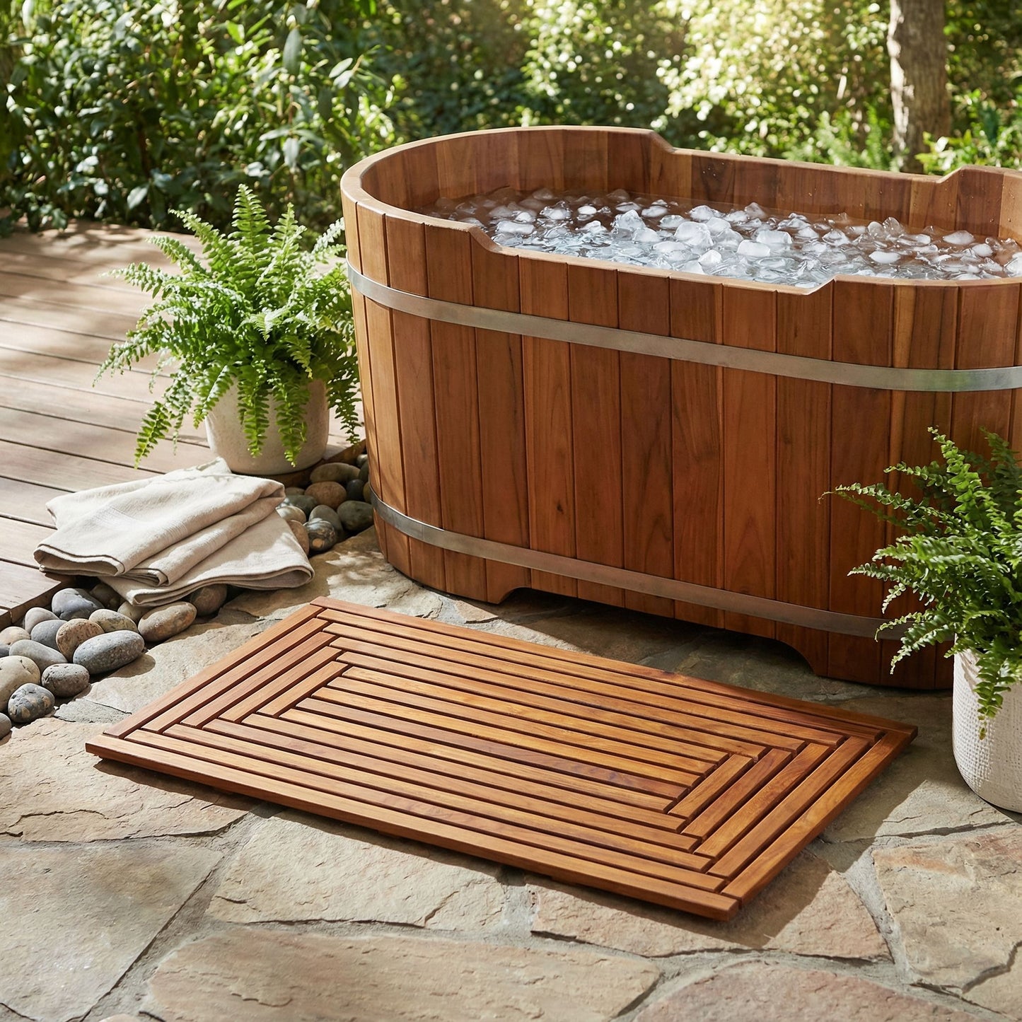 Bare Decor Giza Shower, Spa, Door Mat in Solid Teak Wood and Oiled Finish 35.5" x 19.75"