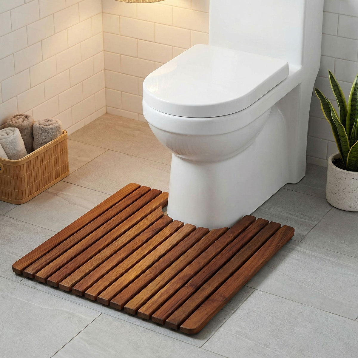 Bare Decor Peter Genuine Solid Teak Wood Toilet Mat, 20x18
