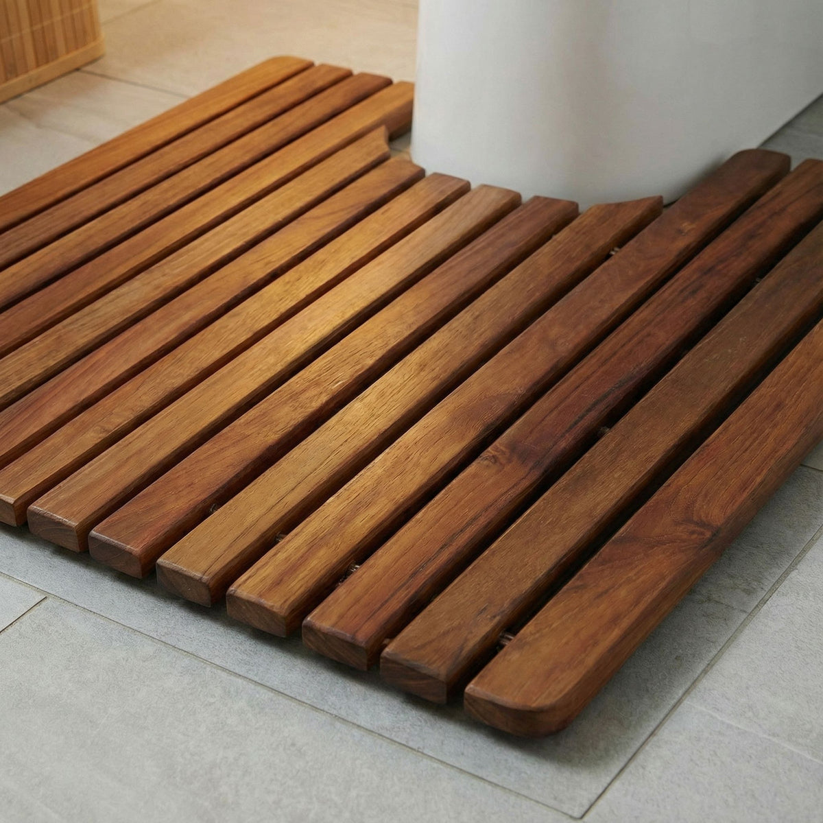 Bare Decor Peter Genuine Solid Teak Wood Toilet Mat, 20x18