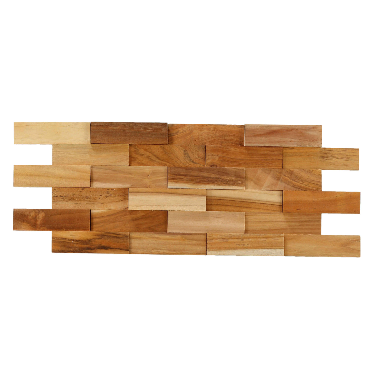 Bare Decor EZ-Wall Brick 3D Pattern Tile in Solid Teak Wood Natural Finish, Set of 10