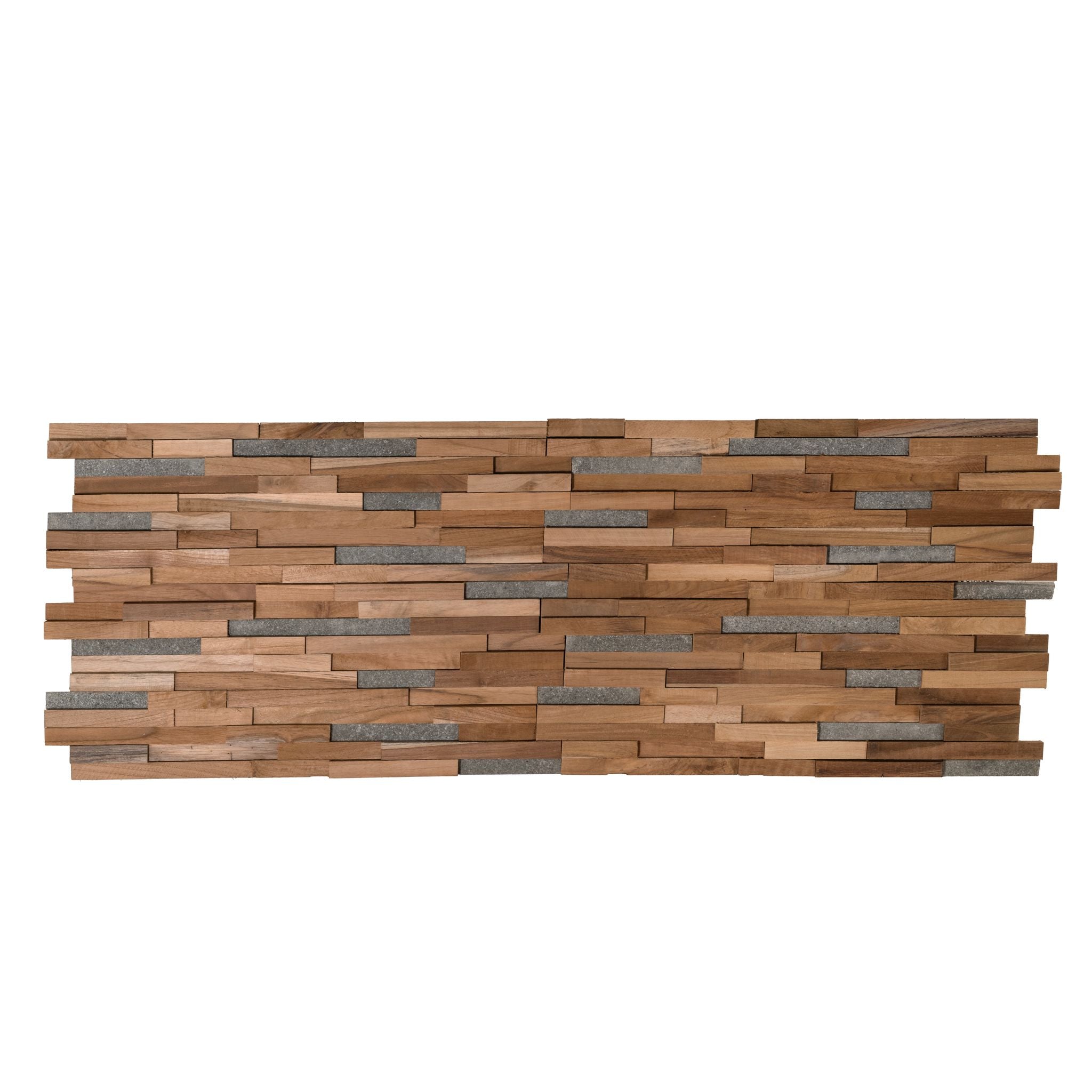 Bare Decor EZ-Wall Mosaic 3D Pattern with Stone Accents Tile in Solid Teak Wood Natural Finish, Set of 10