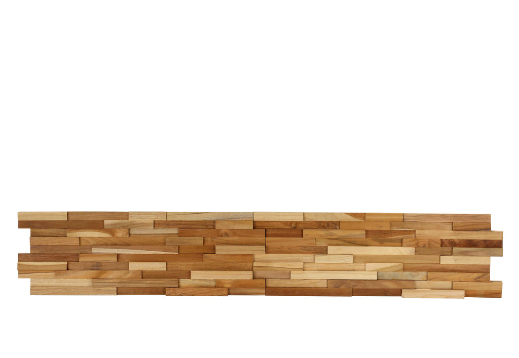 Bare Decor EZ-Wall Mosaic 3D Pattern with Stone Accents Tile in Solid Teak Wood Natural Finish, Set of 10