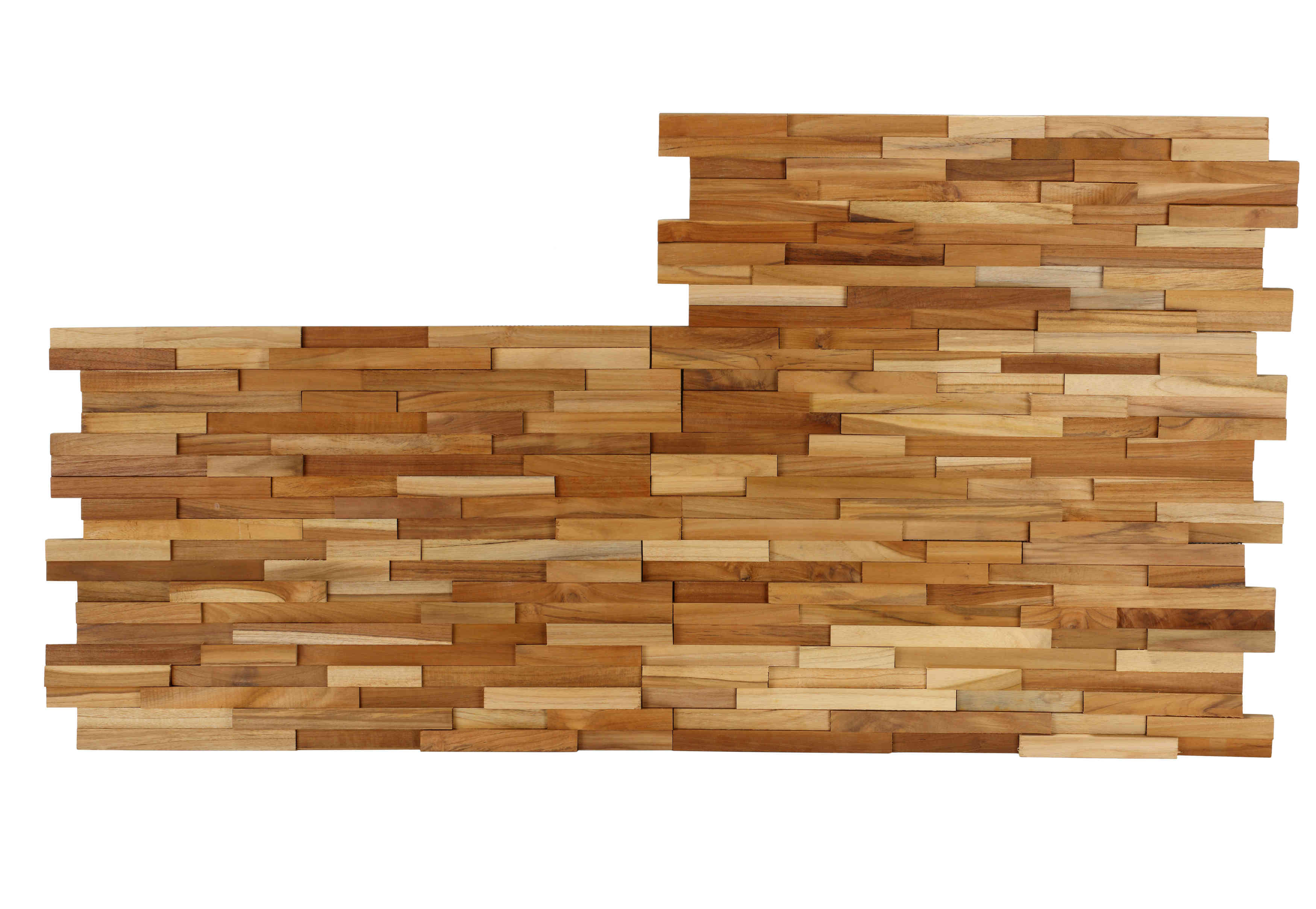 Bare Decor EZ-Wall Mosaic 3D Pattern with Stone Accents Tile in Solid Teak Wood Natural Finish, Set of 10