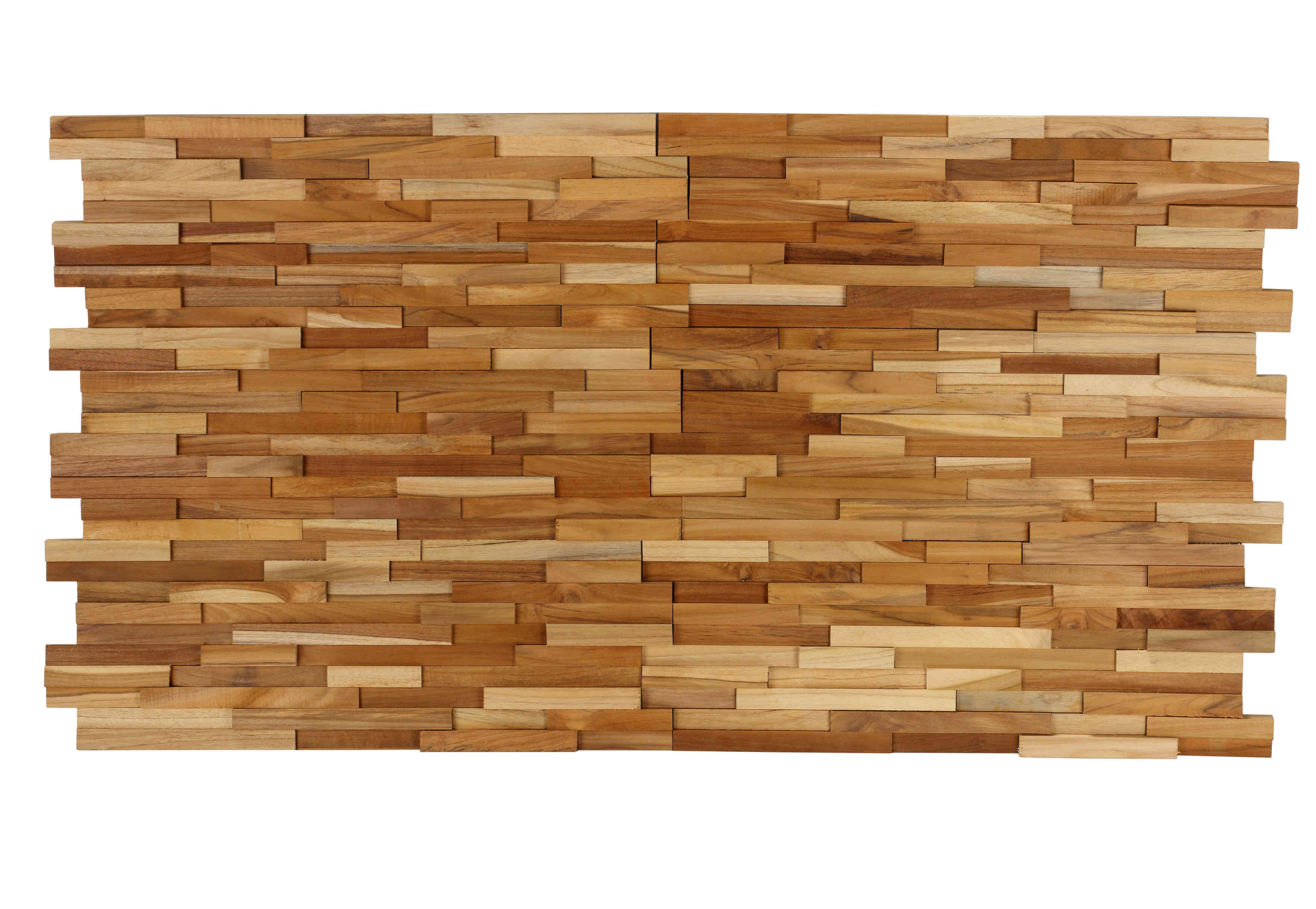 Bare Decor EZ-Wall Brick 3D Pattern Tile in Solid Teak Wood Natural Finish, Set of 10
