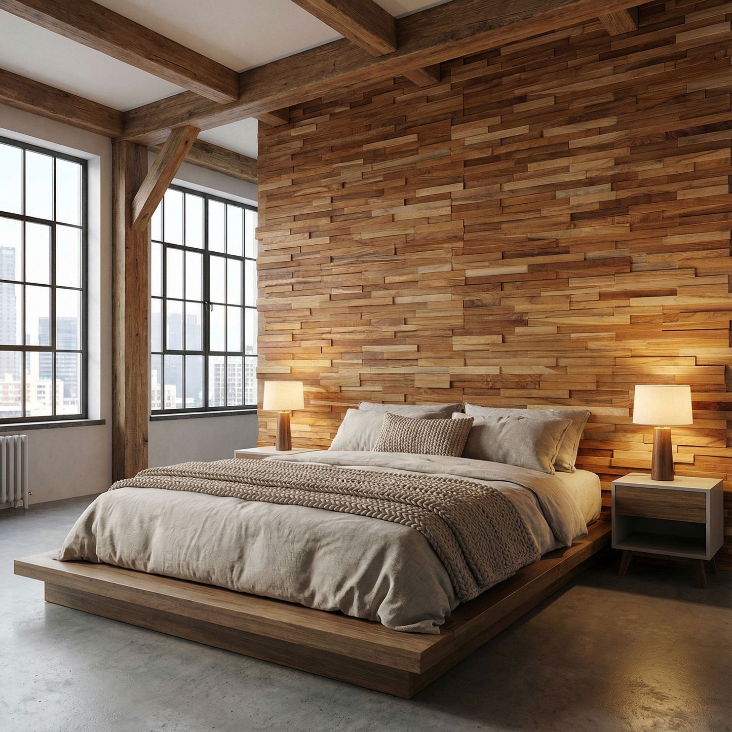 Bare Decor EZ-Wall 3D Mosaic Tile in Solid Teak Wood, Set of 10 Natural Finish Tiles