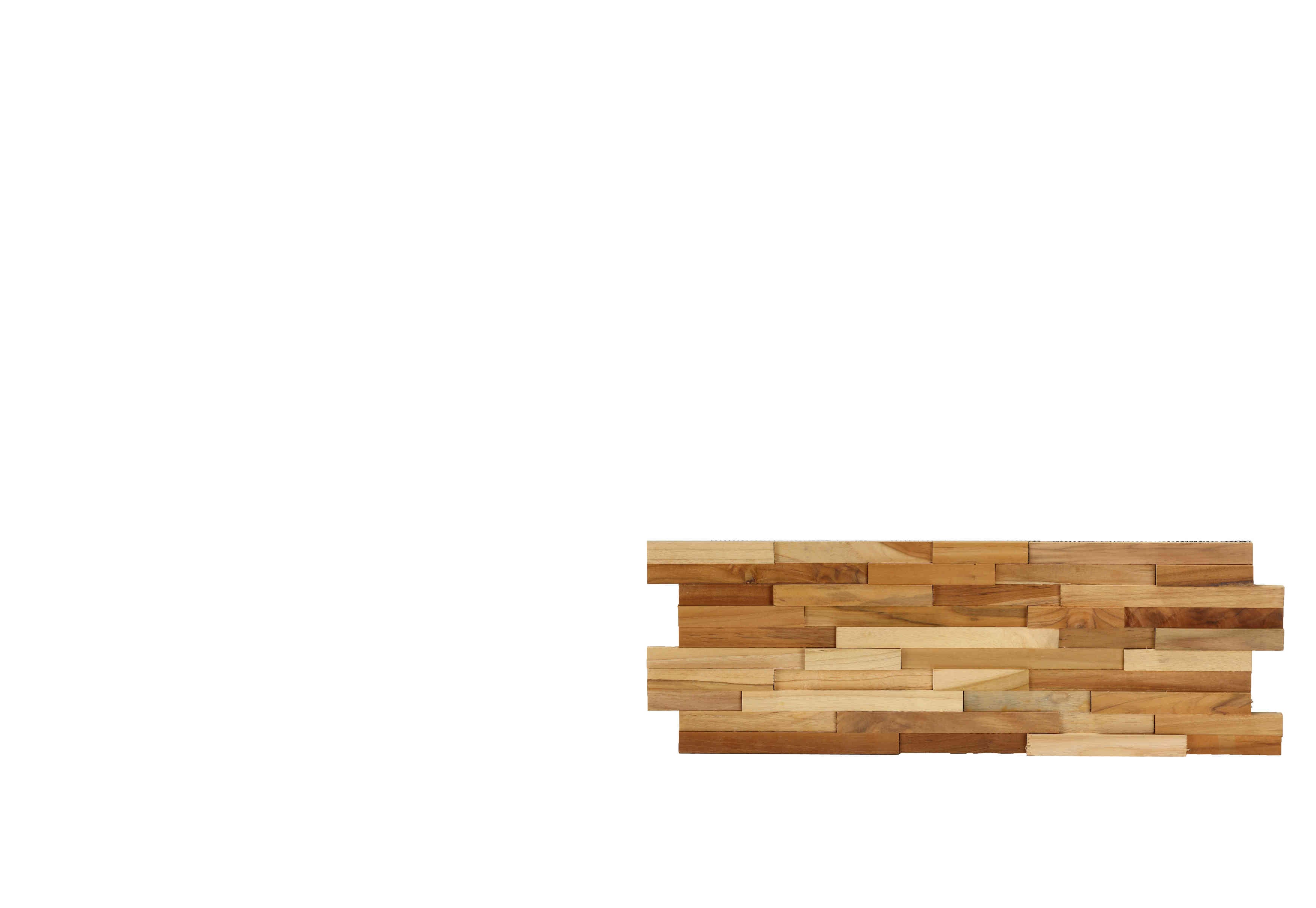 Bare Decor EZ-Wall Brick 3D Pattern Tile in Solid Teak Wood Natural Finish, Set of 10