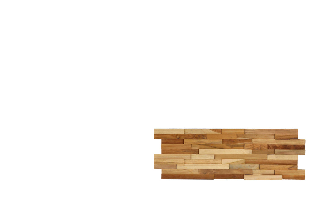 Bare Decor EZ-Wall Mosaic 3D Pattern with Stone Accents Tile in Solid Teak Wood Natural Finish, Set of 10