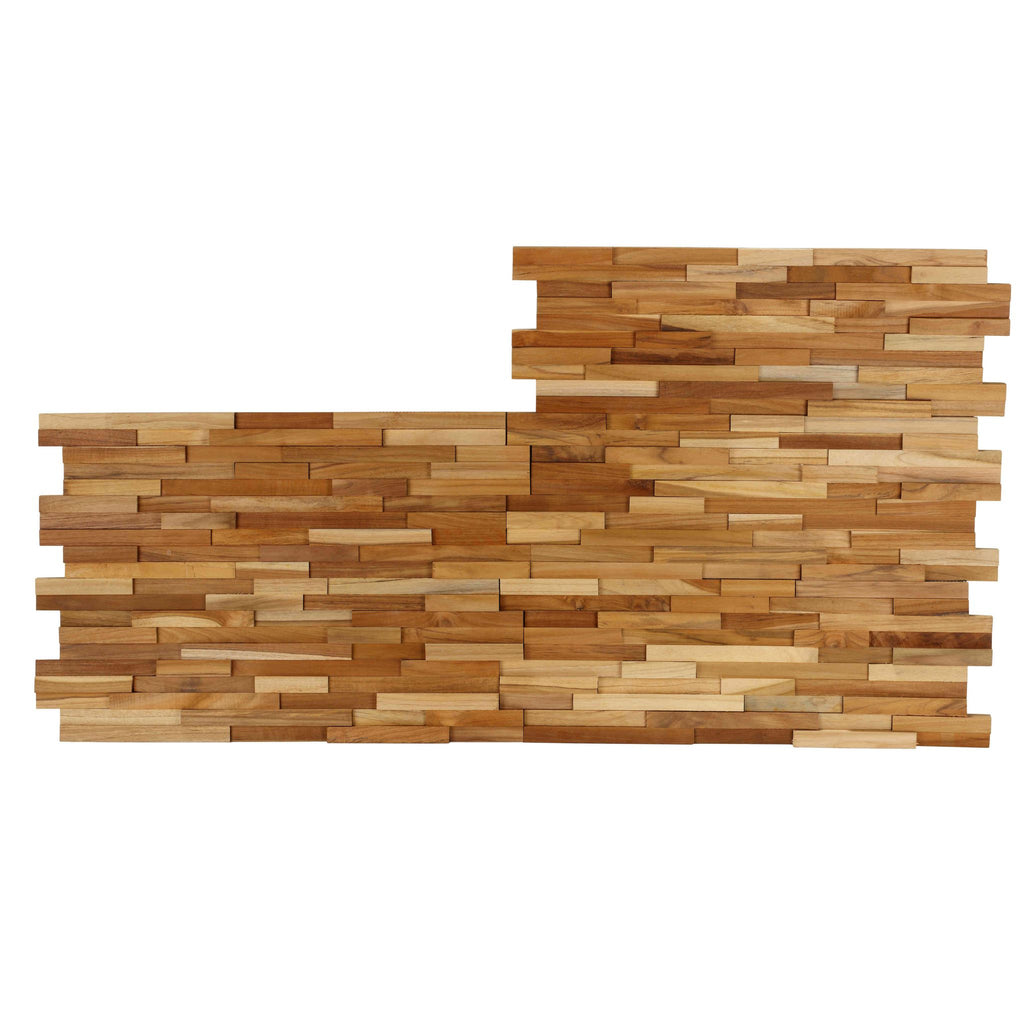 Bare Decor EZ-Wall 3D Mosaic Tile in Solid Teak Wood, Set of 10 Natural Finish Tiles