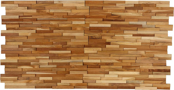 Bare Decor EZ-Wall 3D Mosaic Tile in Solid Teak Wood, Set of 10 Natura ...
