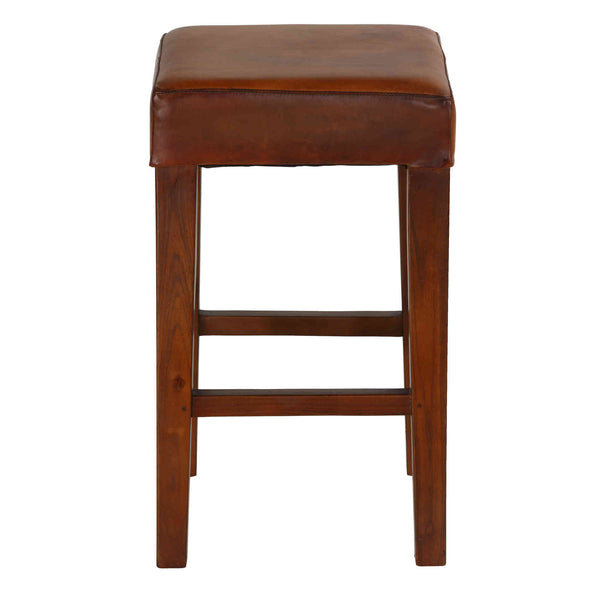 Bare Decor Sally Genuine Leather and Teak Wood Square Counter Stool, 26"