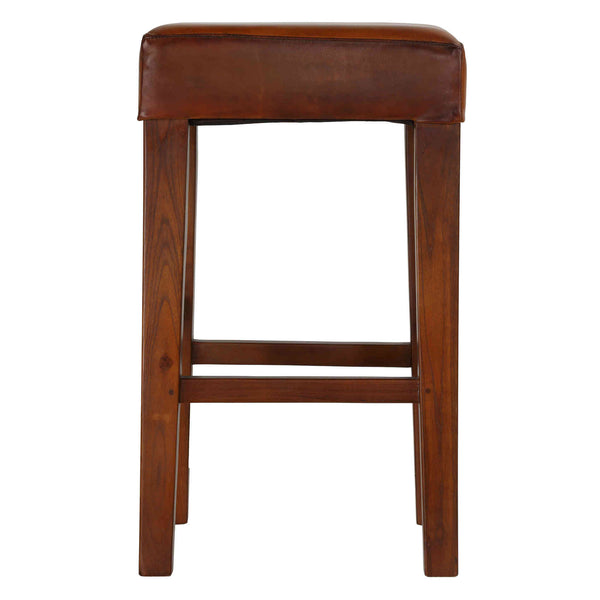 Bare Decor Sally Genuine Leather and Teak Wood Square Counter Stool, 26"