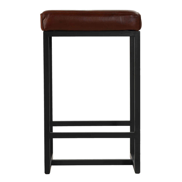 Bare Decor Cognac Backless Counter Stool in Genuine 100% Leather, Brown