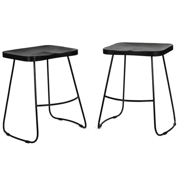 Bare Decor Benjamin Solid Wood Counter Height Stools in Black, Set of 2