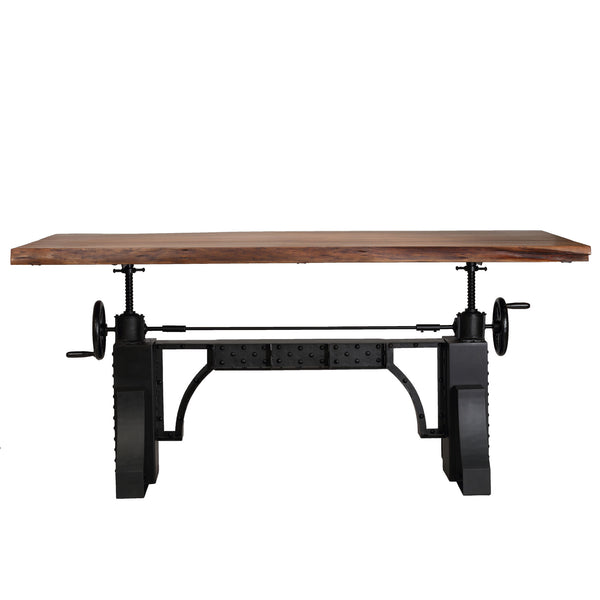 Bare Decor Blacksmith Wood Crank Table Executive Sit To Stand with Riveted Metal Base