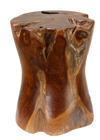 Bare Decor Hourglass Artisan Accent Tree Stump Table, Solid Teak Wood