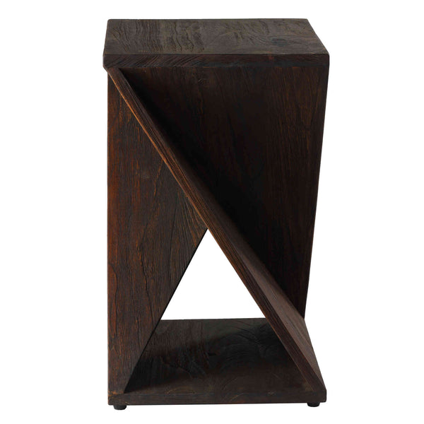 Bare Decor Twister End Table in Reclaimed Solid Teak Wood, Brown