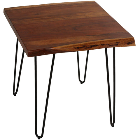 Bare Decor Nunavut Square End Table Solid Wood Live Top with Black Metal Hairpin Legs, 24x24x24