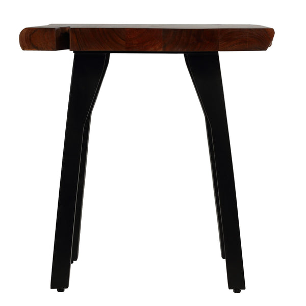 Bare Decor Brunswick End Table With Live Edge Solid Wood Top and Black Metal Legs