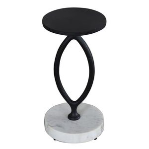 Bare Decor Aztec Table in Black Metal with White Marble Stone Base, 20x20x24