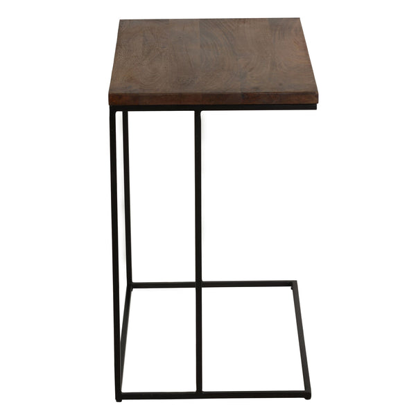 Bare Decor Beaufort Accent C Table in Black Metal and Mango Wood Top, 16x24x26