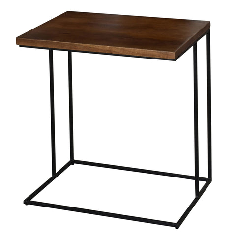 Bare Decor Beaufort Accent C Table in Black Metal and Mango Wood Top, 16x24x26