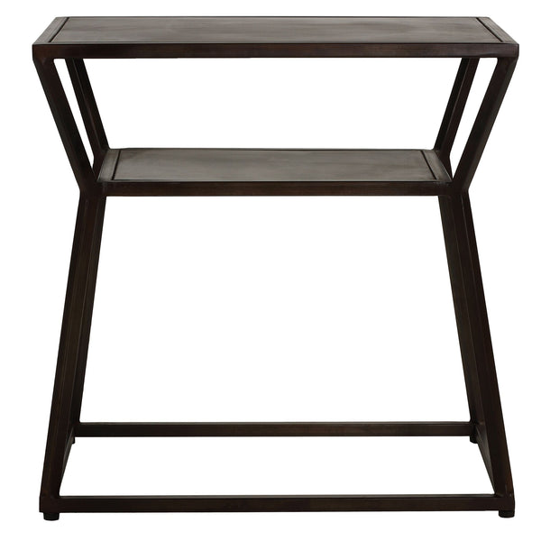 Bare Decor Duplex Accent Table Metal, Distressed Brown Finish, 14x19x19