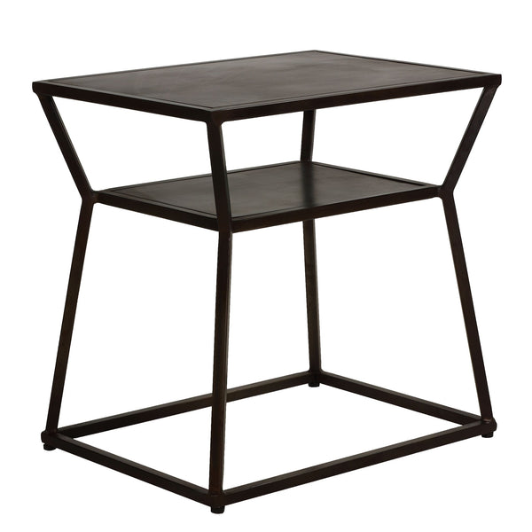 Bare Decor Duplex Accent Table Metal, Distressed Brown Finish, 14x19x19